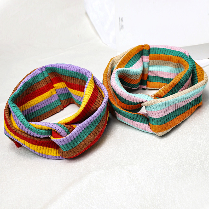 Rainbow Striped Knit Sports Headband Elastic Wool Headband display picture 3