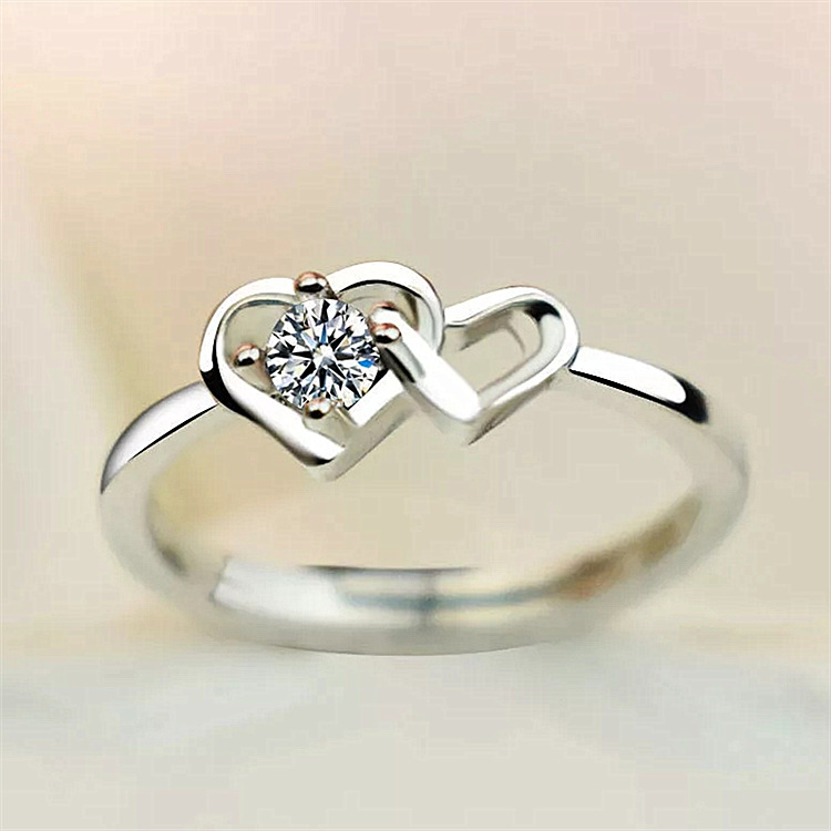 Designer Double Heart Ring With Diamond And Zircon Inlay Women_voghion.com