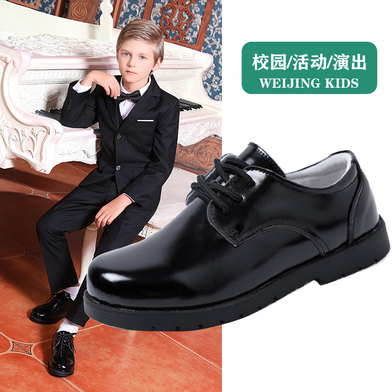 Boys leather shoes black leather spring...