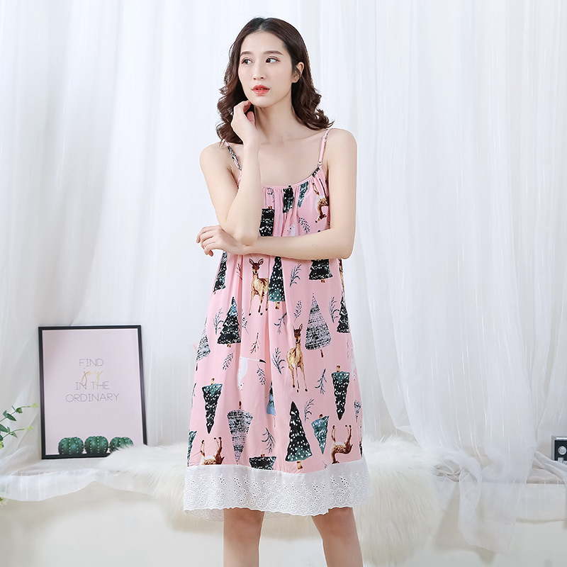 2018春夏季新款吊带睡裙 人造绵绸家居服厂家批发睡衣一件代发|ru