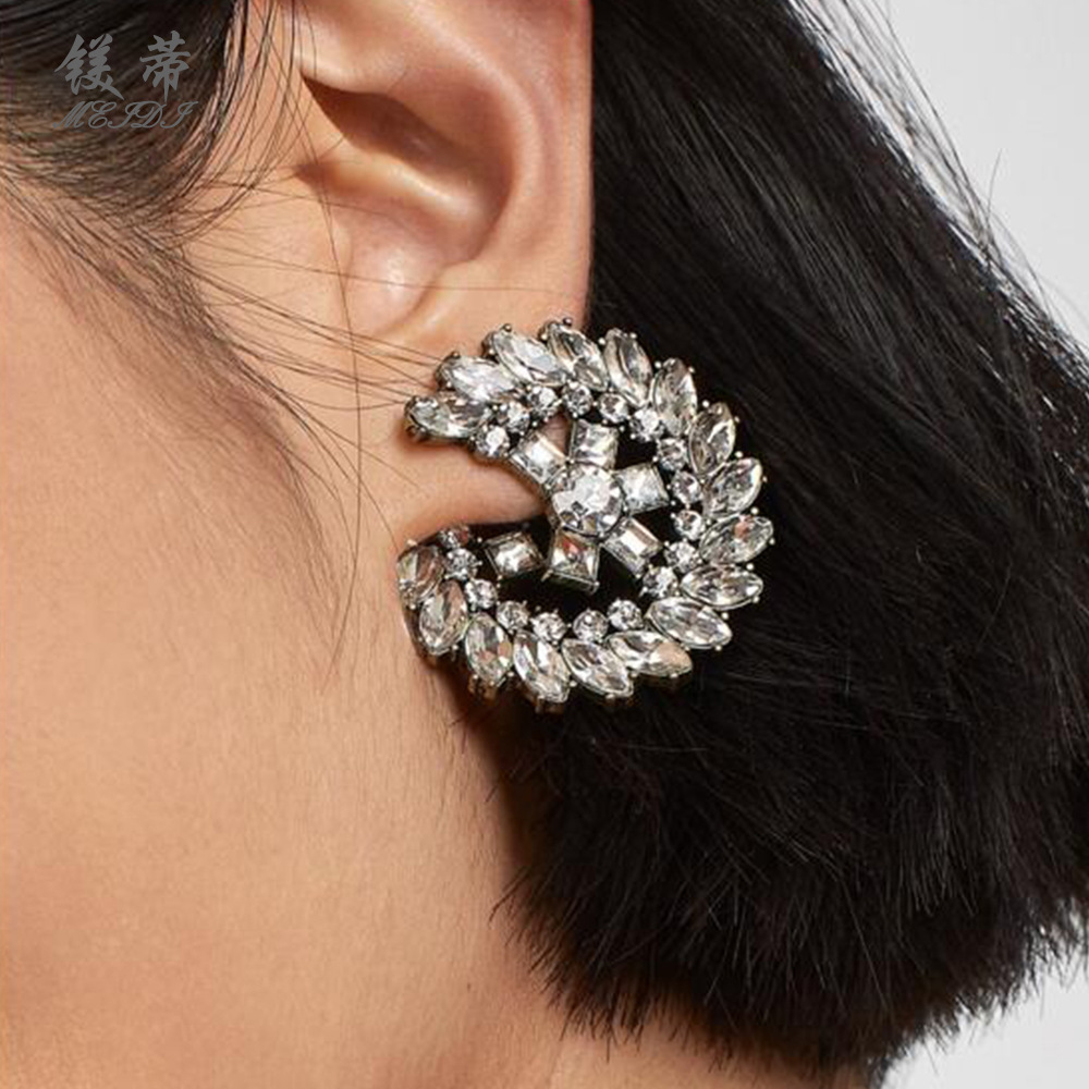 2镁蒂E5139速卖通爆款时尚气质百搭满钻镂空花朵耳圈耳环厂家直销|ms