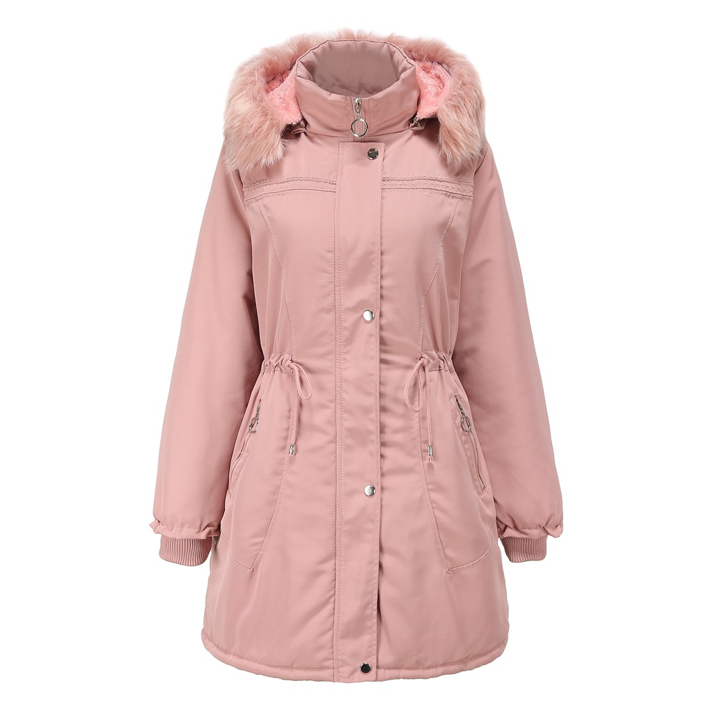 Women's Clothing women's cotton padded fleece jacket mid length large size hooded cotton padded jacket winter warm plus fleece cotton padded jacket_voghion.com