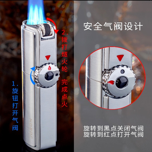 JOBON China Gas Lighter Men's Grinding Wheel Creative Powerful Three Straight Blue Flame Cigar Windproof Lighter