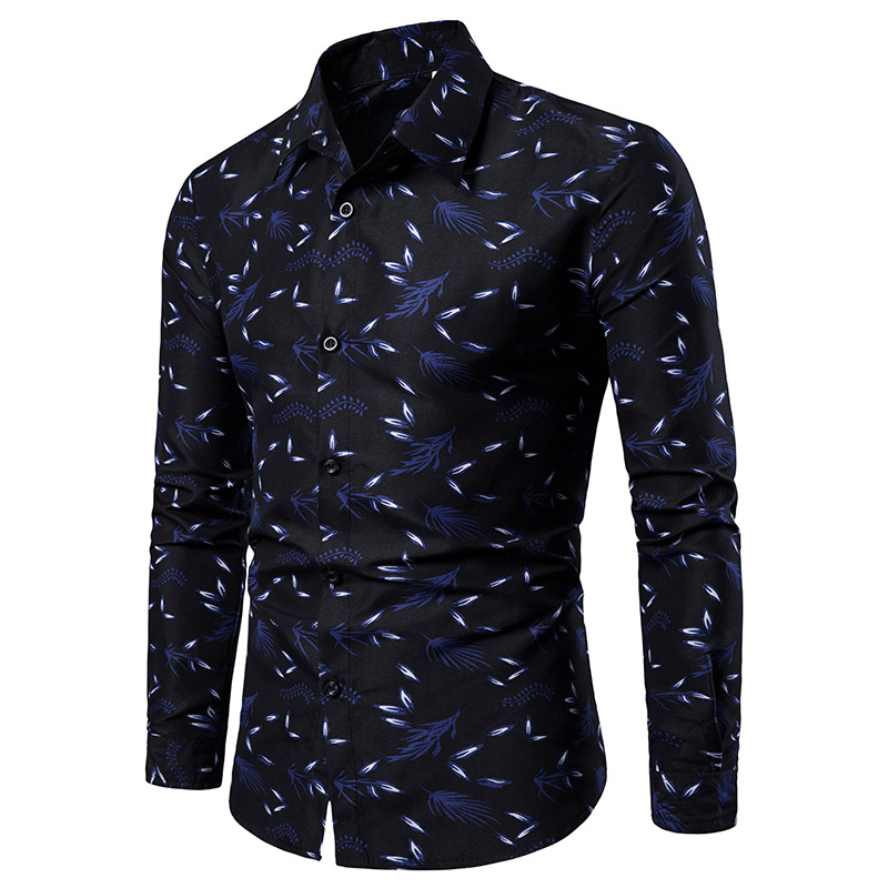 Amazon AliExpress Summer New Men's Long-sleeved Printed Shirt Men's Slim-fit British Style European Size Shirt