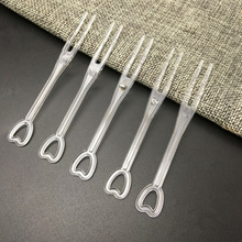 现货供应一次性蛋糕叉 黑色独立包装磨砂奶油叉 透明爱心小叉子