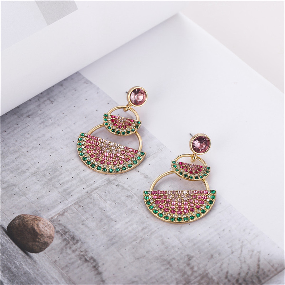 Sweet And Cute Diamond-sized Watermelon Geometric Earrings Accessories Female display picture 4