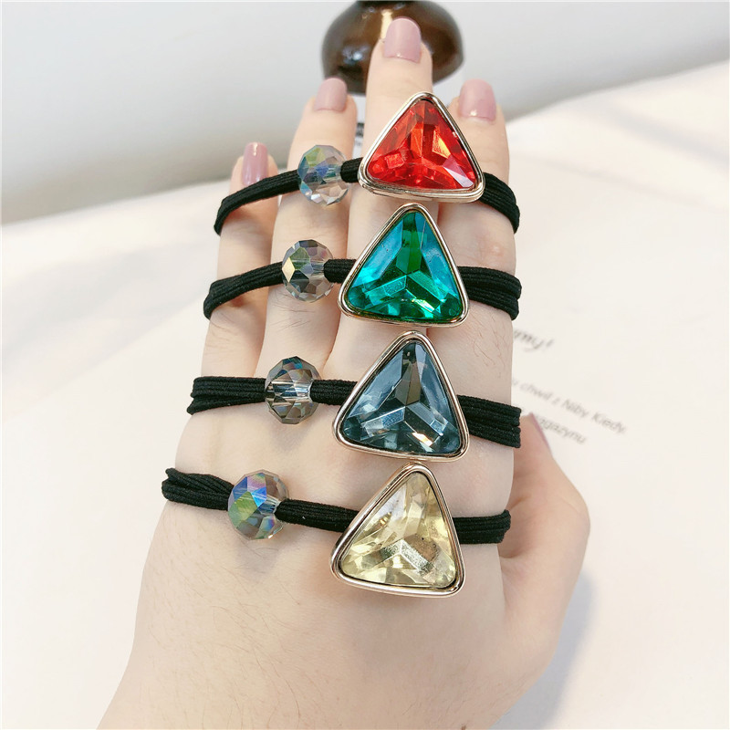 ins頭繩女韓國可愛三角鑲鑽水晶珠子發繩網紅小清新雙層少女發圈