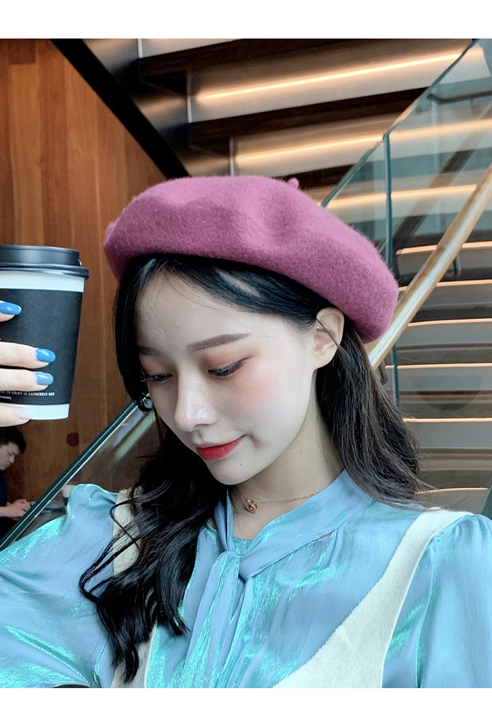 105g Weight Beret Hat Hats Type Daily Occasion Woolen Material Solid Color Pattern Winter, Spring, Autumn Season Women's Gender Plush Design Korean Style Style Eaveless Rim Women's Korean Style Solid Color Plush Eaveless Beret Hat 20