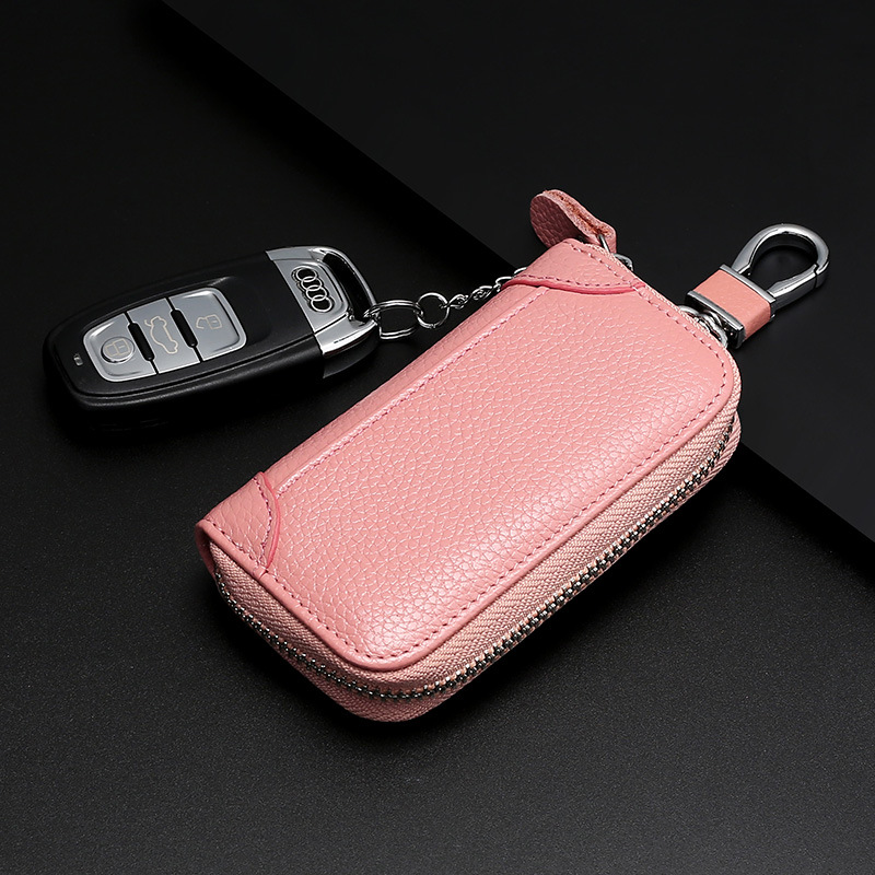 Caja de llave de cuero genuino Cremallera de los hombres al por mayor multifuncional caja de la llave del coche Personalización de llavero de cuero genuino de negocios de las mujeres