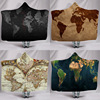 World Map Hats Blanket Hooded blanket thickening double-deck cloak Plush Digital printing