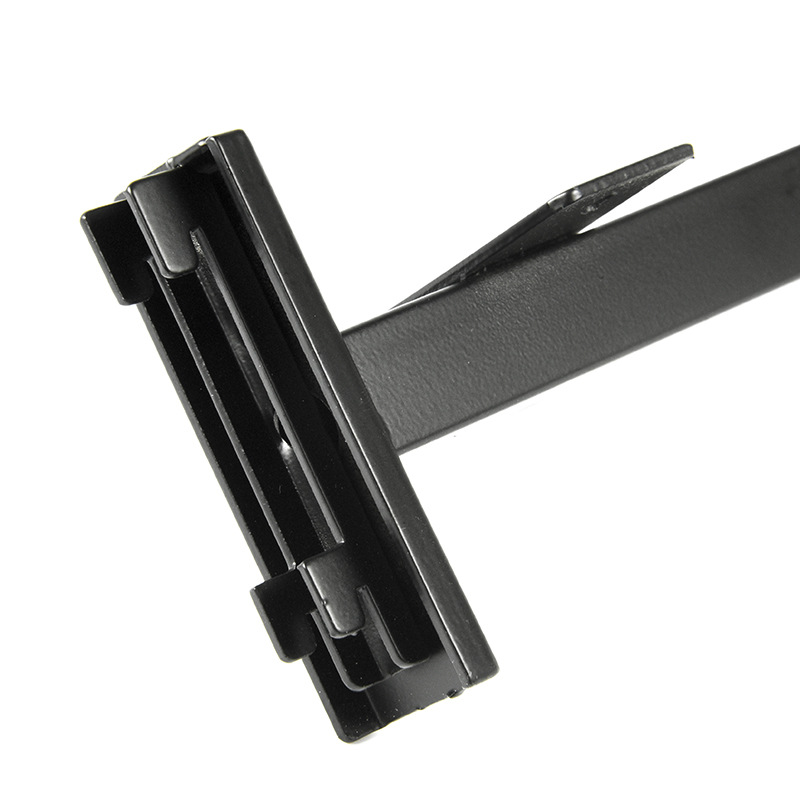 Tarjeta de suministro directa de fábrica una columna de vidrio soporte de estante de metal gancho negro fuerte carga de soporte de tablero de madera izquierda y derecha
