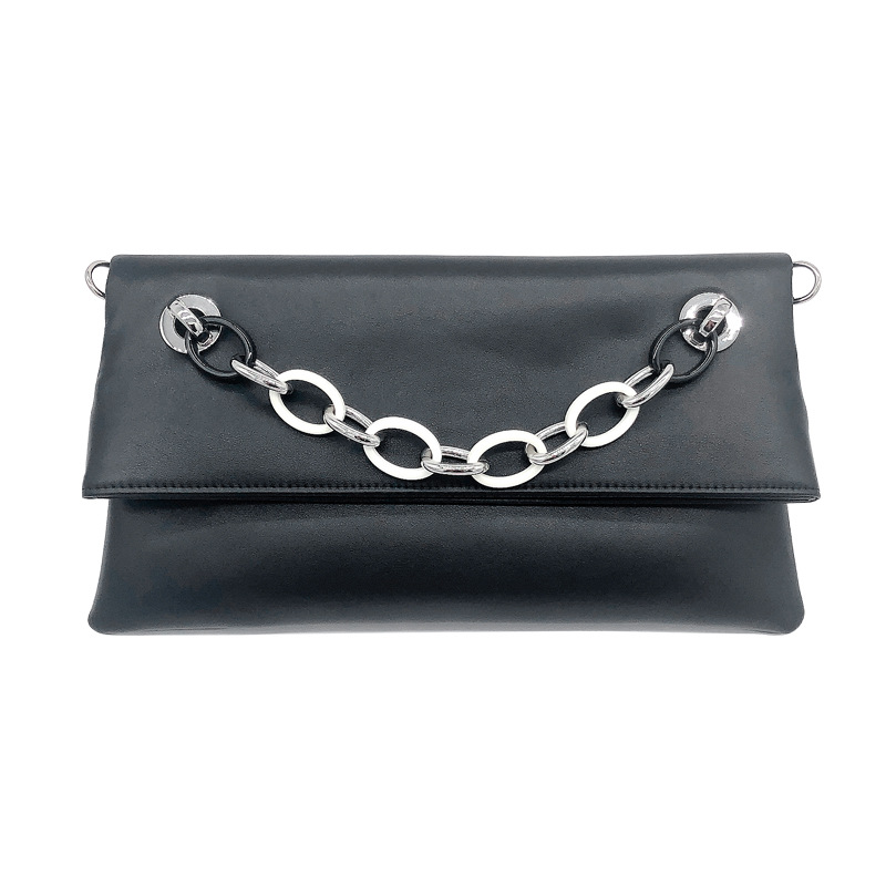 Korean Style Genuine Leather Clutch Bag Cowhide Women's Envelope Bag Commuter OL Simple Solid Color Folding Shoulder Bag Evening Clutch - Thumbnail 7