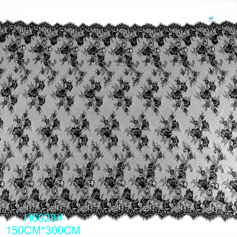 大量现货黑白色 全锦纶蕾丝睫毛花边面料 裙摆网纱婚纱蕾丝睫毛