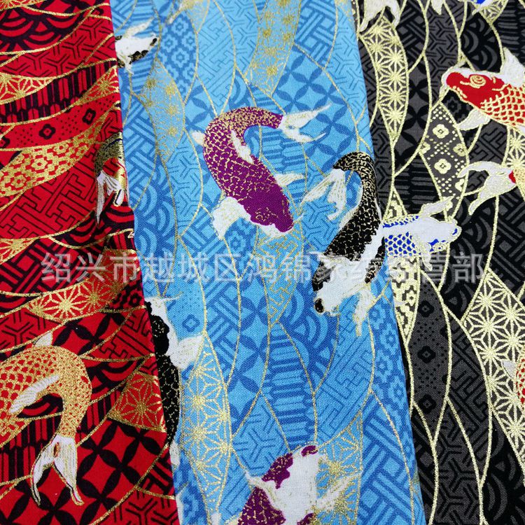 日式和风锦鲤鱼 加厚棉布活性烫金印花风吕敷包裹布面料