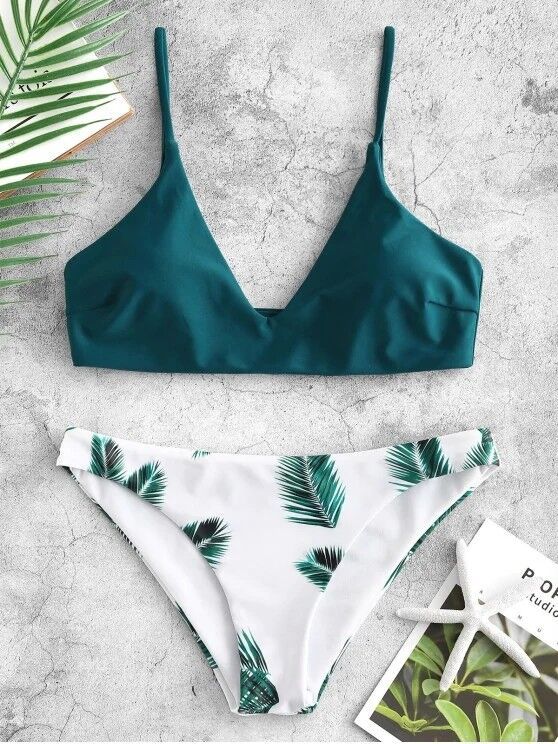 tropical leaf digital printing small fresh split swimsuit NSHL34447