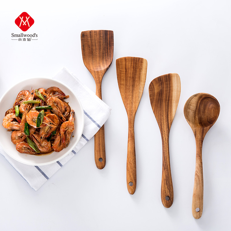 @小木仙 柚木无漆长柄木铲木勺套装不粘锅专用相思木锅铲厨具|ru