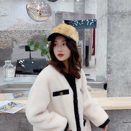 阿雅家22新款冬季保暖水貂帽子整貂女士貂皮鸭舌帽皮草貂毛帽子女