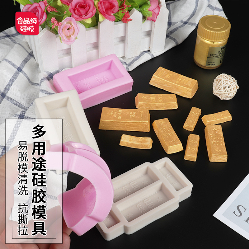 Simulación barra de oro ladrillo oro molde de silicona cristal epoxi fondant herramienta simulación 999 molde de pastel de oro