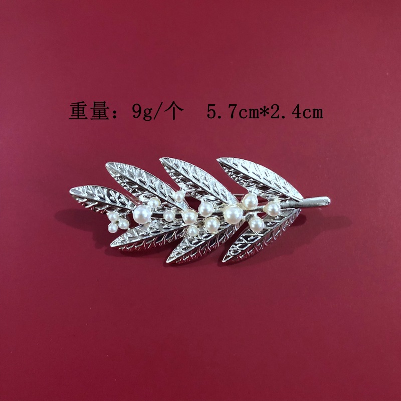 Silver Brooch Colored Beads Embellished Leaf Brooch Men And Women Suit Collar Scarf Pin display picture 16