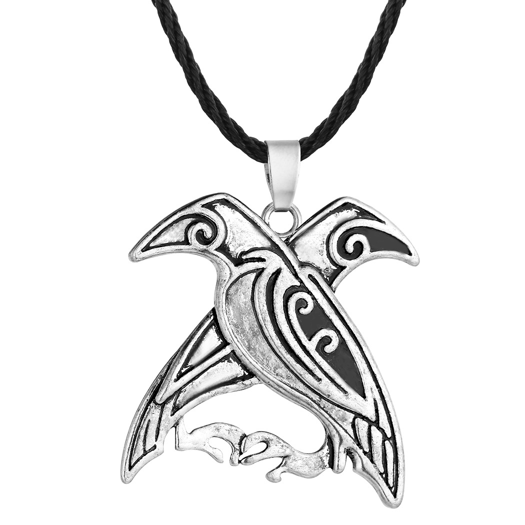 Cxwind Unique Personality Ancient Silver Double Bird Pendant Men's Slavic Necklace Birthday Gift_voghion.com