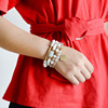 Beaded bracelet, set, organic crystal white jade, golden elastic beads, European style