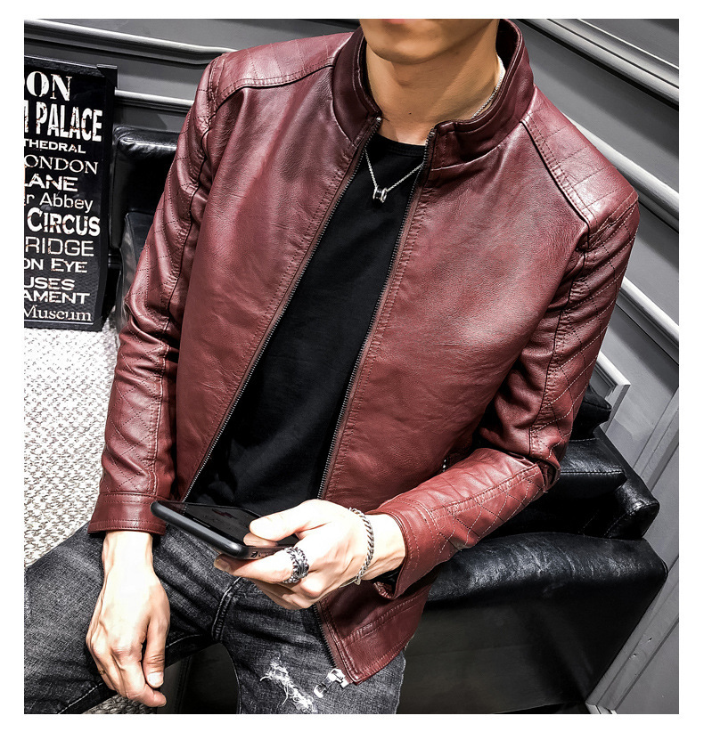 Men Faux Leather Jacket Motorcycle Men's Jackets Red