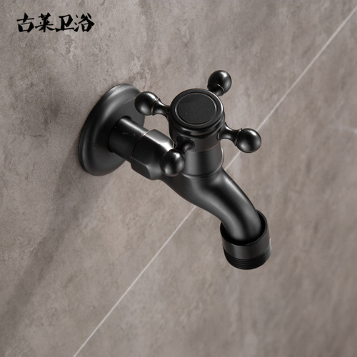 Black extended four/six-point washing machine faucet, mop pool European style all-copper quick-open single cold water nozzle