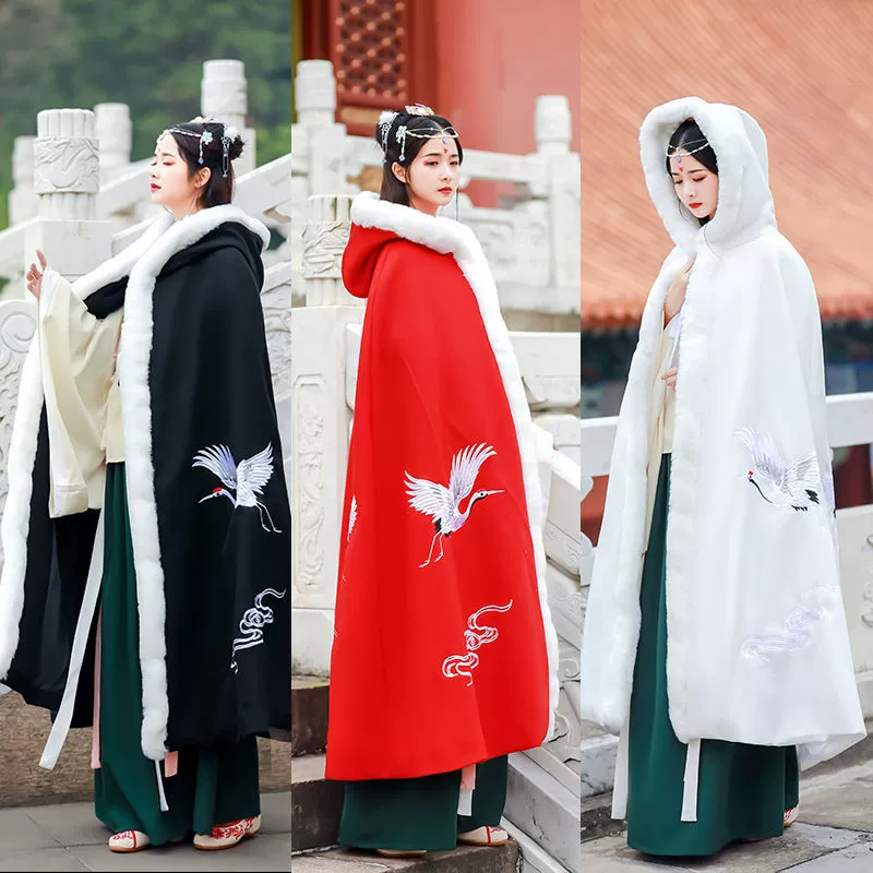 Осенний демисезон Hanfu, теплая куртка-плащ с капюшоном, увеличенная толщина, с вышивкой