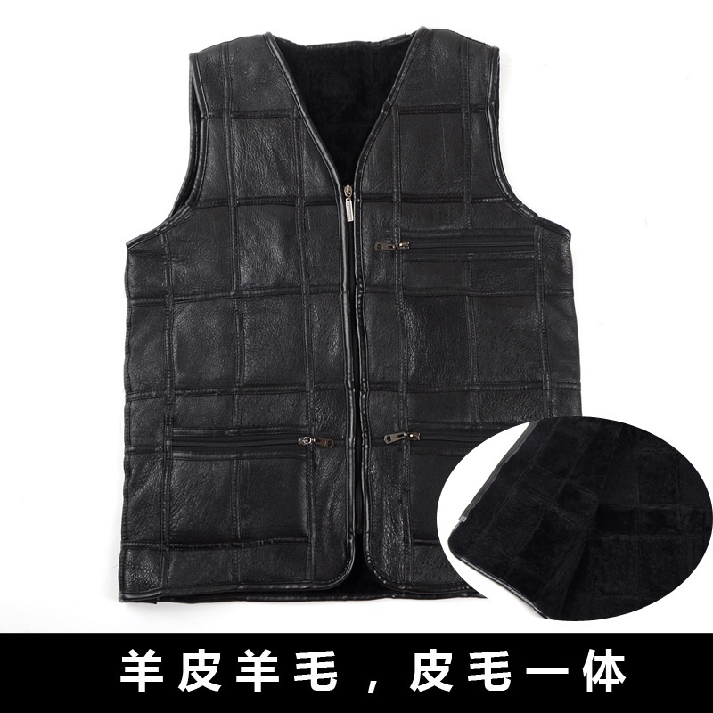 Fur autumn and winter middle-aged and elderly vest fur integrated men's vest waistcoat wool sheepskin vest dad style