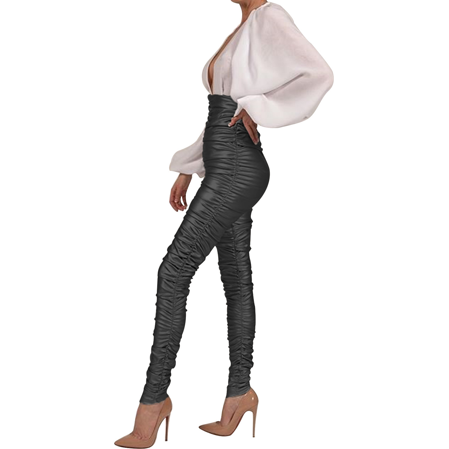 women s solid color pleated tight pencil pants nihaostyles wholesale clothing NSXYZ79204