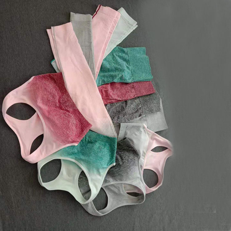 2020跨境欧美外贸爆款无缝高腰弹力运动修身跑步瑜伽渐变套装女|ru