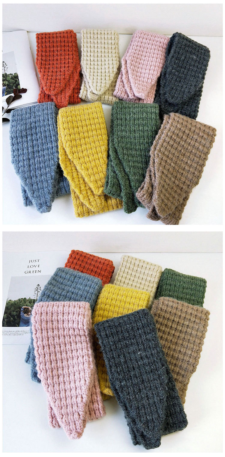 New Corn Grain Solid Color Scarf Knitted Wool Scarf Student Warm Scarf display picture 17