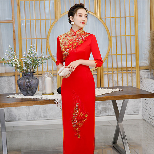 Chinese Dress Qipao for women Sleeve state cheongsam red show cheongsam