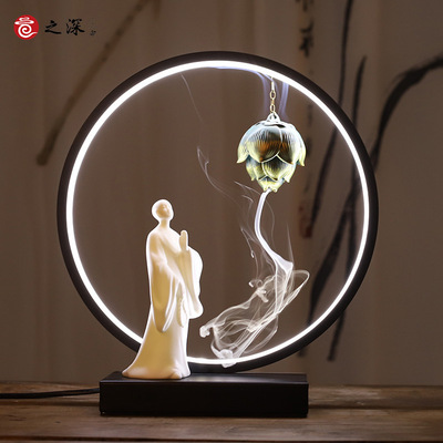 倒流香炉陶瓷仿古大号观赏烟桌面禅意摆件家用室内玄关莲花沉香炉|ms