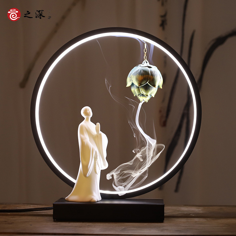 倒流香炉陶瓷仿古大号观赏烟桌面禅意摆件家用室内玄关莲花沉香炉|ms