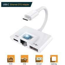 适用安卓手机连接以太网转rj45三合一 USB-C EthernetOTG Adapter