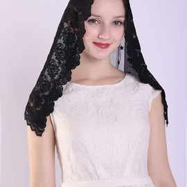 跨境外贸代发女人围巾头纱围脖黑色米白色蕾丝头巾头饰一件代发
