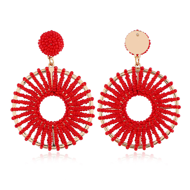 European And American Fashion Retro Circle Hollow Earrings Rice Beads display picture 4