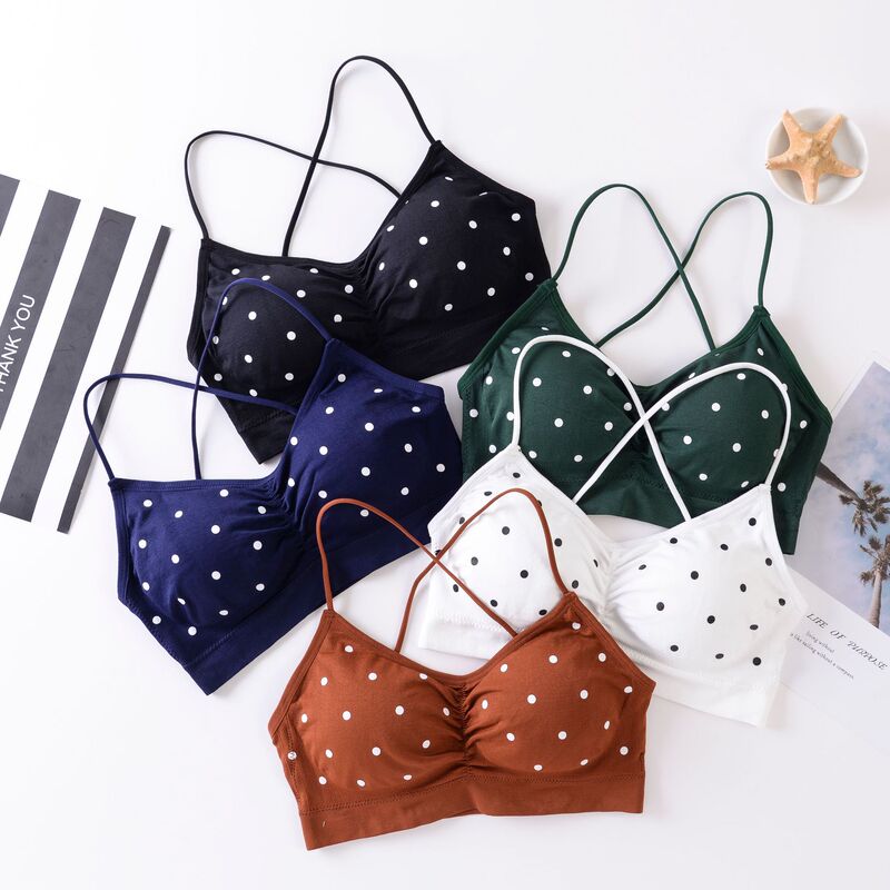 Popular Korean version of seamless suspenders beautiful back underwear wave point wrap chest gathered anti-light sexy no steel ring tube bra bra
