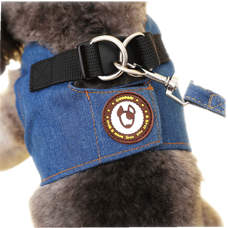 Perro mascota cuerda para caminar Denim cuerda de tracción correa de pecho perro cuerda para caminar cuerda de perro Teddy pecho espalda para el otoño y el invierno