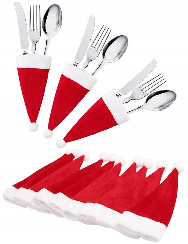 10 Mini Santa Hats Christmas Cutlery Holders Table Decoration Tableware Covers