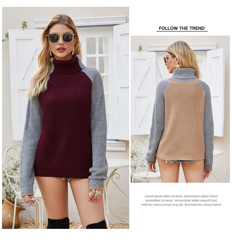  contrast turtleneck Slim pullover sweater NSYH7460