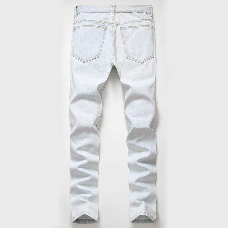 boy 2019 New Cross-Border Fashion European And American Style Ripped Men's Washed Light White Straight Large Size Jeans Men_viptrois.com