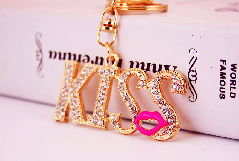 32g Weight Alloy, Metal Material Constellation Pattern Women'S Gender Pink, Purple, Red, Blue Color Diamonds Kiss Lips Mouth Women's Car Keychain 1