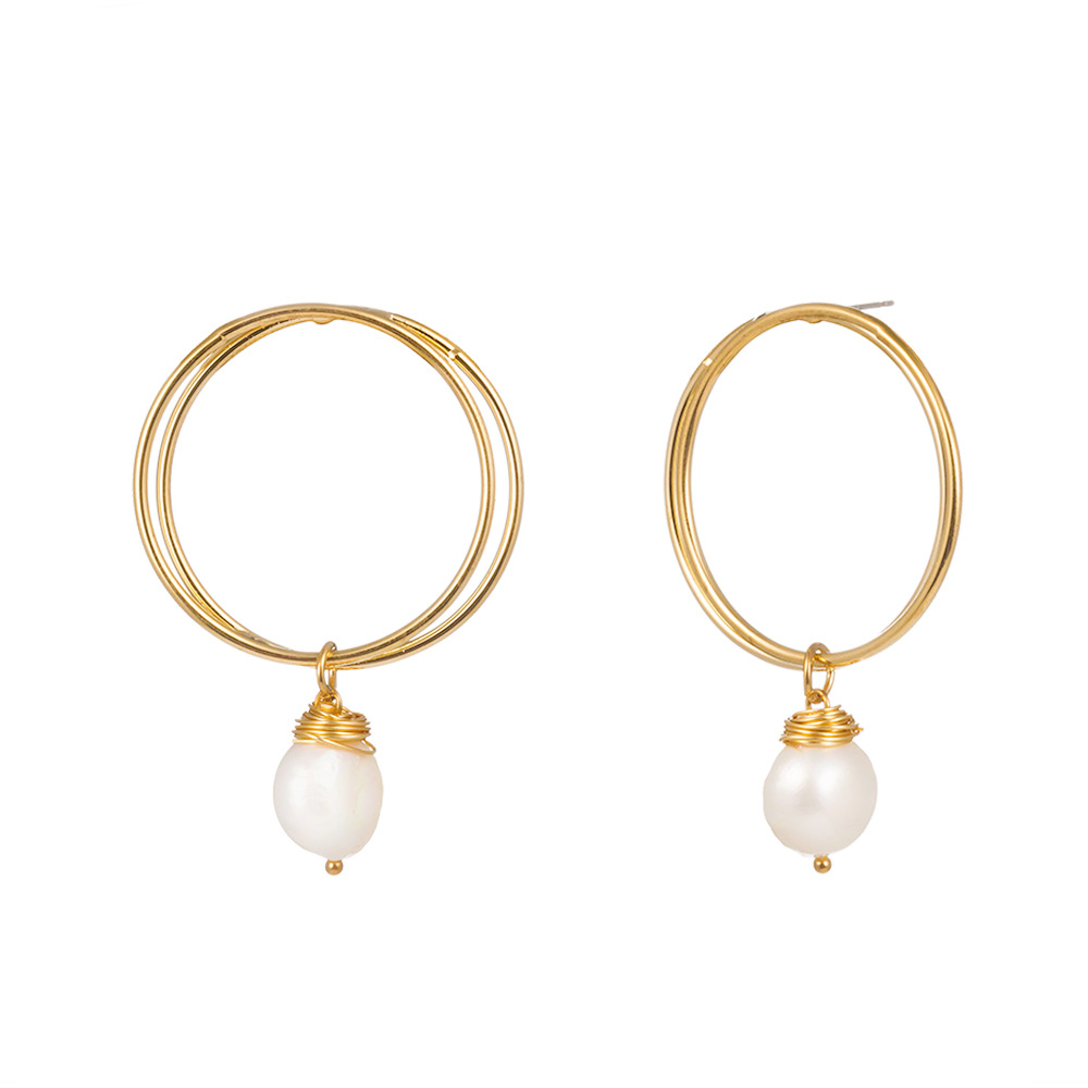 Fashion Brands Exaggerated Double Circle Pearl Drop Earrings Wholesale display picture 2