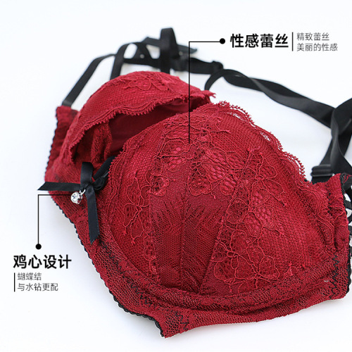 Cross-border European and American lace sexy beautiful back bra set thin cup underwear bright red animal year push-up small bra