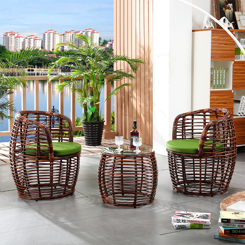 阳台藤椅小茶几三件套户外休闲粗藤椅子简约创意庭院靠背椅藤家具