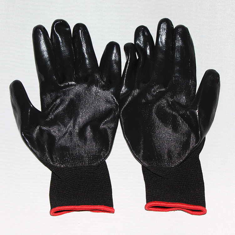 手之情缘388丁腈手套 黑纱黑丁腈浸胶劳保手套 手套