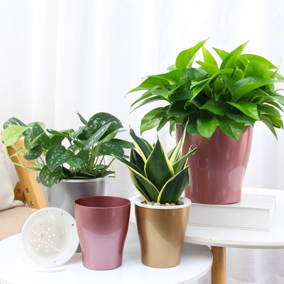 花盆厂家仿金属新款土豪金花盆W彩色懒人花盆自吸水棉绳现货批发|ru