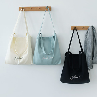 Brand handheld one-shoulder bag, capacious shopping bag, universal cloth bag, with embroidery